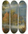 Triptych art skateboard deck of Jan Brueghel The Younger A Town On The Banks Of A Wide River With A Heavily Laden Ferry Approaching The Shore In The Forgeound by Jan Brueghel the Younger (1601-1678)