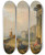 Triptych art skateboard deck of Hubert Robert A Landscape With Shepherds And Shepherdesses Among Ancient Ruins With The Statue Of Castor And Pollux And The Pantheon Beyond by Hubert Robert (1733-1808)