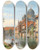 Triptych art skateboard deck of August Fischer Old Nuremberg A View Of The Synagogue From The Pegnitz River by August Fischer (1854-1921)