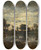 Triptych art skateboard deck of Thodore Rousseau Ltang Coucher De Soleil by Theodore Rousseau (1812-1867)