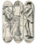 Triptych art skateboard deck of Theo Van Hoytema Drie Straatmuzikanten by Theo Van Hoytema (1863-1917)