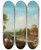 Triptych art skateboard deck of Francesco Zuccarelli An Arcadian Landscape With Figures Near A Stream A Village Beyond by Francesco Zuccarelli (1702-1788)