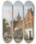 Triptych art skateboard deck of Adrianus Eversen Delft With The Prinsenhof In The Distance by Adrianus Eversen (1818-1897)