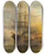 Triptych art skateboard deck of Henry Thomas Dawson A Danish Steamer Moored Alongside A Busy Dock by Henry Thomas Dawson (1844-1896)