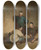 Triptych art skateboard deck of George Chinnery A Street Scene In Macau With Three Men Gambling_1 by George Chinnery (1774-1852)