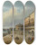 Triptych art skateboard deck of Carlo Grubacs Venice A View Of The Riva Degli Schiavoni Looking Towards The Dogana And Santa Maria Della Salute by Carlo Grubacs (1812-1870)