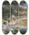 Triptych art skateboard deck of Claude Monet On The Bank Of The Seine Bennecourt by Claude Monet (1840-1926)