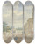Triptych art skateboard deck of Aert Schouman Garden With Terrace And Opulent Portal by Aert Schouman (1710-1792)
