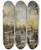 Triptych art skateboard deck of Aert Van Der Neer A Winter Landscape With Villagers Skating And Playing Kolf On A Frozen Canal A Village Beyond by Aert van der Neer (1603-1677)