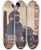 Triptych art skateboard deck of Edward Penfield Woman Sitting On A Chair Holding A Book With A Cat Looking On by Edward Penfield (1866-1925)