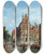 Triptych art skateboard deck of Adrianus Eversen A View Of The City Hall Oudewater by Adrianus Eversen (1818-1897)