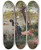 Triptych art skateboard deck of Francesc Miralles I Galaup Elegant Ladies Resting By A River by Francesc Miralles I Galaup (1848-1901)
