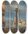 Triptych art skateboard deck of Francesco Zanin Venice A View Of The Piazzetta With The Doges Palace Towards San Giorgio Maggiore by Francesco Zanin (1824-1884)