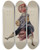 Triptych art skateboard deck of Ruth Abrams Punch Boxer With Blue Coat by Ruth Abrams