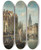Triptych art skateboard deck of Cornelis Christiaan Dommelshuizen Figures And Ships On An Amsterdam Canal With The Zuiderkerk In The Background by Cornelis Christiaan Dommelshuizen (1842-1928)