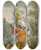 Triptych art skateboard deck of Jacobus Linthorst A Vase Ofpeonies Chrysanthemums And A Carnation With Exotic Fruits In A Garden by Jacobus Linthorst (1745-1815)