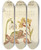 Triptych art skateboard deck of Joris Hoefnagel Spring Snowflake Tree Frog Wallflower And Marine Mollusk by Joris Hoefnagel (1542-1600)