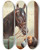 Triptych art skateboard deck of Carl Reichert Friends A Bay And A St Bernard In A Stable by Carl Reichert (1836-1918)