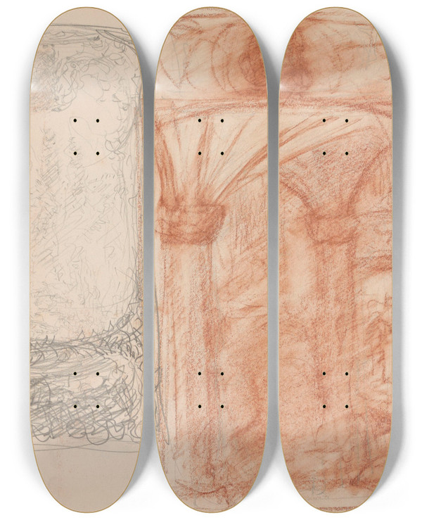Triptych art skateboard deck of Jules Schmalzigaug Two Designs_1 by Jules Schmalzigaug (1882-1917)