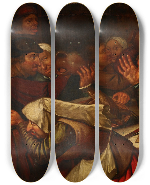 Triptych art skateboard deck of Flemish School Tavern Scene by Flemish School