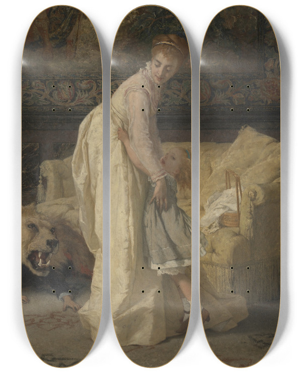 Triptych art skateboard deck of Jan Verhas The Lion_1 by Jan Verhas (1834-1896)