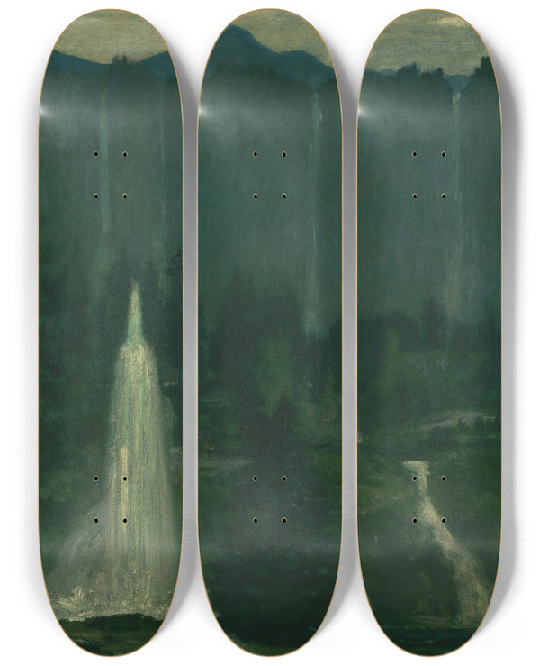 Triptych art skateboard deck of Arthur Bowen Davies Many Waters by Arthur Bowen Davies (1862-1928)