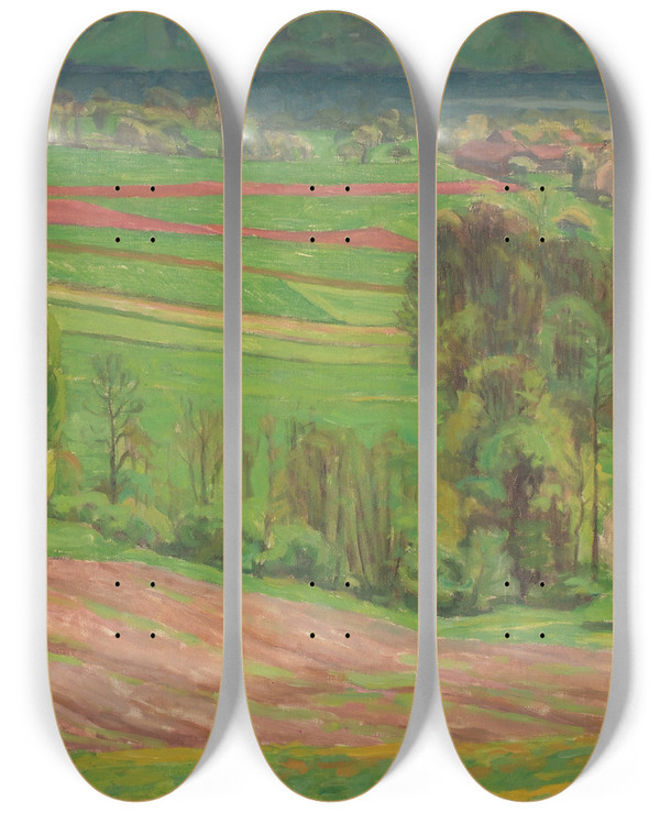 Triptych art skateboard deck of Walther Gamerith Atterseelandschaft Im Frhling by Walther Gamerith (1903-1949)
