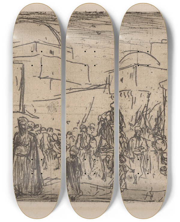 Triptych art skateboard deck of Marius Bauer Vizier Op Een Paard by Marius Bauer (1867-1932)