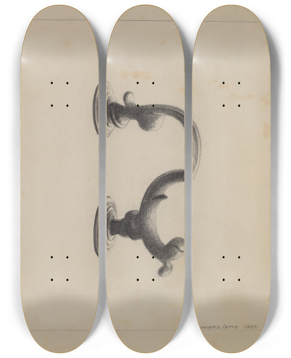 Triptych art skateboard deck of J Howard Iams Door Knocker by J Howard Iams (20-)