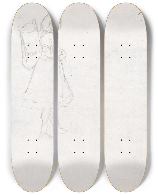 Triptych art skateboard deck of Adolph Tidemand Figurstudie by Adolph Tidemand (1814-1876)