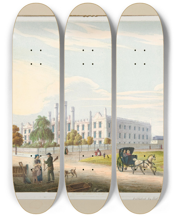 Triptych art skateboard deck of Charles Autenrieth Institution For Theblind by Charles Autenrieth (1828-1906)