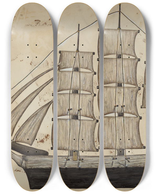 Triptych art skateboard deck of Marie Lutrell Pa German Ship by Marie Lutrell