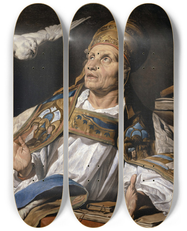 Triptych art skateboard deck of Matthias Stom Saint Gregory by Matthias Stom (1600-1650)