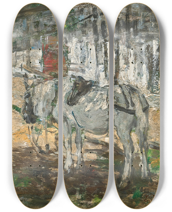 Triptych art skateboard deck of Eugne Boudin Cheval Normand by Eugene Boudin (1824-1898)