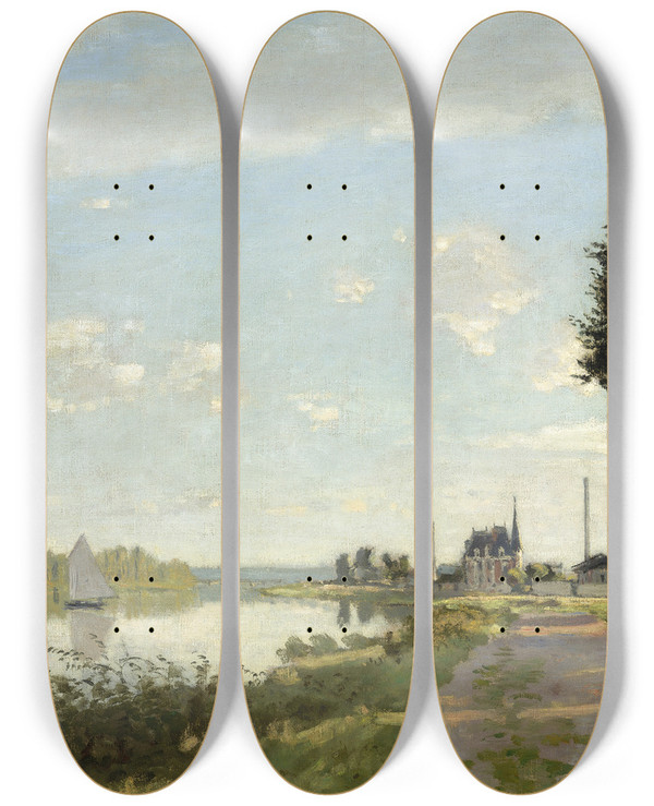 Triptych art skateboard deck of Claude Monet Argenteuil by Claude Monet (1840-1926)