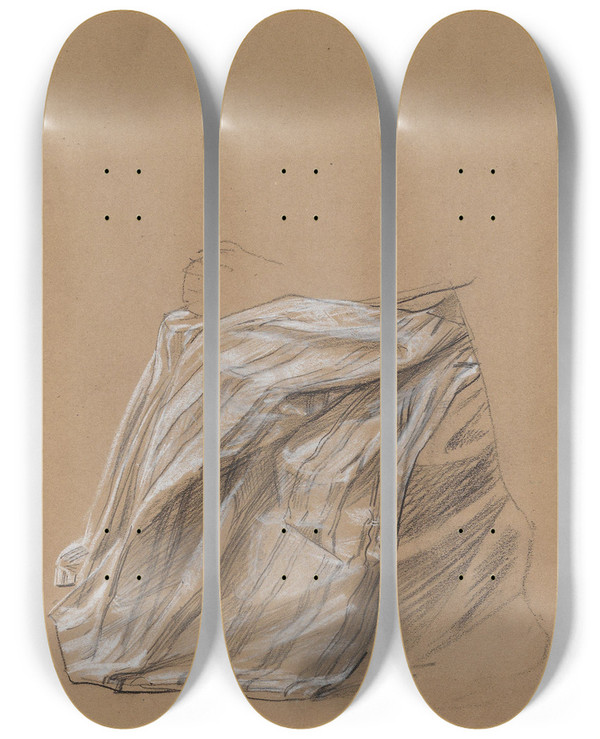 Triptych art skateboard deck of Adolph Tidemand Studie Av Stakk by Adolph Tidemand (1814-1876)