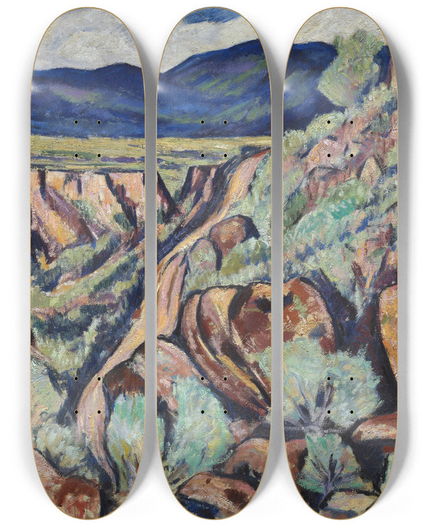 Triptych art skateboard deck of Marsden Hartley Landscape New Mexico by Marsden Hartley (1877-1943)