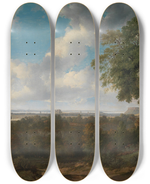 Triptych art skateboard deck of Patrick Nasmyth Edinburgh From The Braids by Patrick Nasmyth (1787-1831)