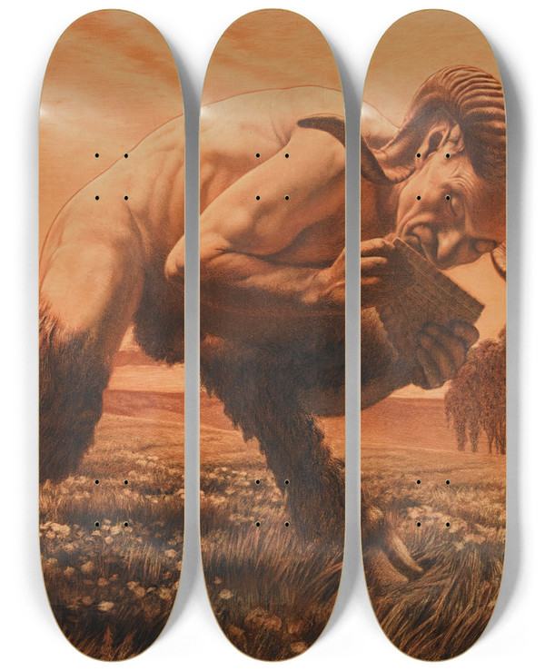 Triptych art skateboard deck of Carlos Schwabe Lheure Du Faune by Carlos Schwabe (1866-1927)
