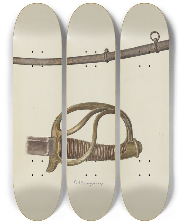 Triptych art skateboard deck of Carl Buergerniss Sabre_2 by Carl Buergerniss (20-)