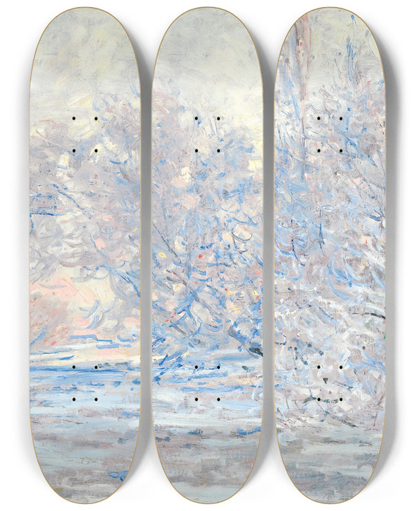 Triptych art skateboard deck of Claude Monet Le Givre Giverny by Claude Monet (1840-1926)