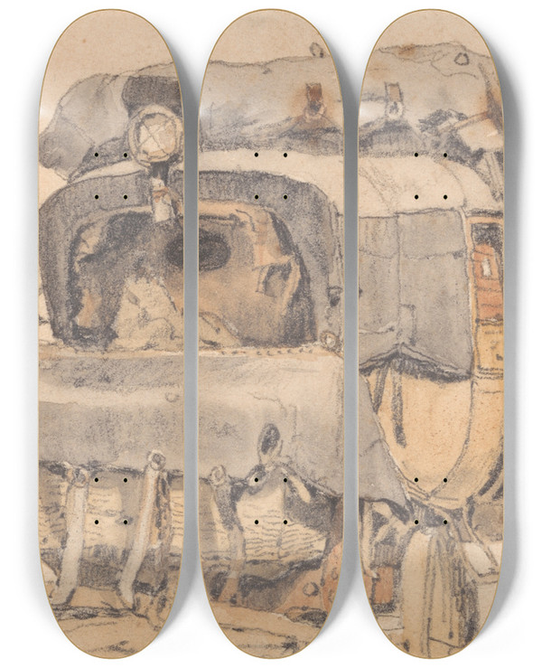 Triptych art skateboard deck of Samuel Prout A Diligence Front View by Samuel Prout (1783-1852)