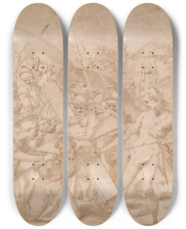 Triptych art skateboard deck of Andrea Boscoli The Road Tocalvary by Andrea Boscoli (1560-1608)