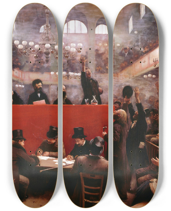 Triptych art skateboard deck of Jean Braud Salle Graffard by Jean Beraud (1849-1935)