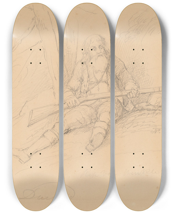 Triptych art skateboard deck of Asher Brown Durand Rip Van Winkle by Asher Brown Durand (1796-1886)
