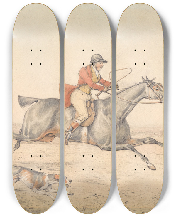 Triptych art skateboard deck of Henry Thomas Alken By Hell Get To The Earth by Henry Thomas Alken (1785-1851)