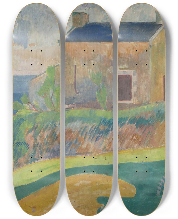 Triptych art skateboard deck of Paul Gauguin La Maison Du Pendu by Paul Gauguin (1848-1903)