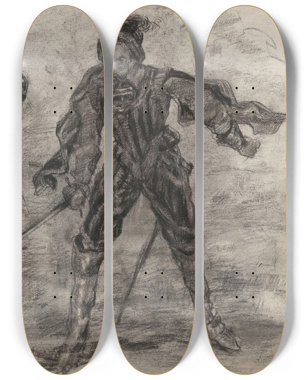 Triptych art skateboard deck of James Ensor Don Quixote_12 by James Ensor (1860-1949)