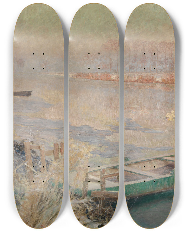 Triptych art skateboard deck of Emile Claus Winter by Emile Claus (1849-1924)