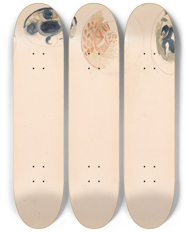 Triptych art skateboard deck of Nicaise De Keyser Plates by Nicaise De Keyser (1813-1887)